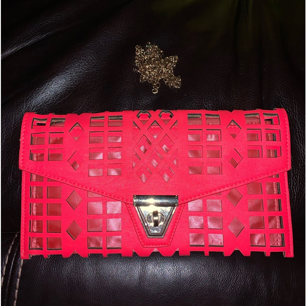 BRAND NEW LARGE NEON CUT OUT CLUTCH AND CROSSBODY